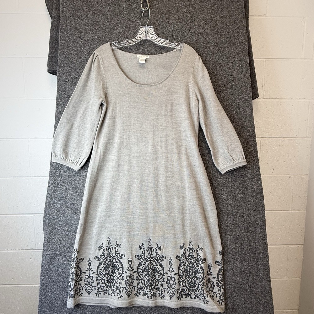 Merino Wool Tweeds Round Neck Pullover Sweater Dress Gray Size Large 3/4 Sleeve